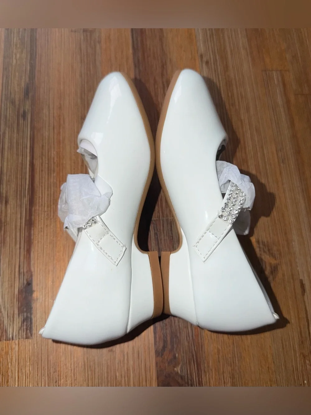 Stelle Little Girls White Shiny Sparkle Heeled Shoes